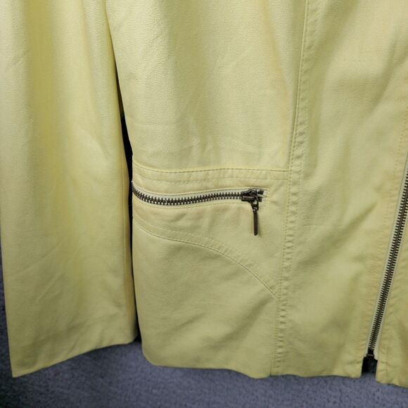 TanJay Jacket Womens 14 Bright Yellow Full Zip Faux Leather Lined Zipper Pockets - Picture 7 of 16